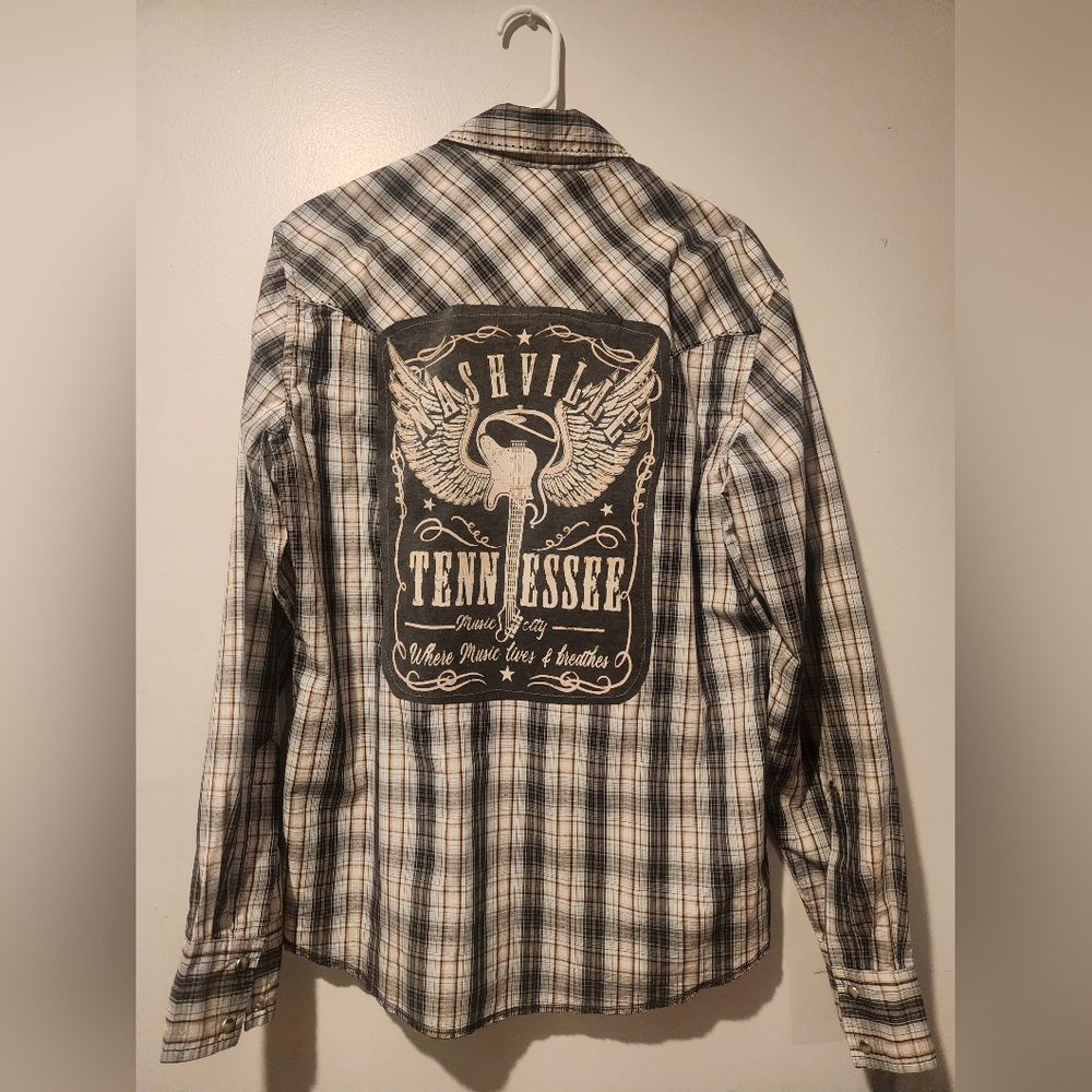 Upcycled pearl snap shirt.